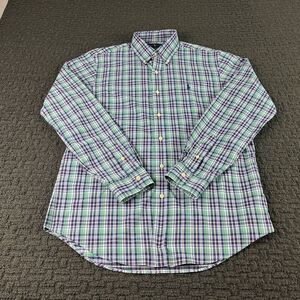 Ralph Laureen Shirt Mens M Blue Green Plaid Button‎ Up Performance Nylon Stretch